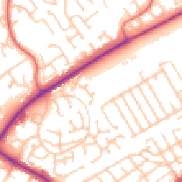 Daytime road noise heatmap for NE25 9LY