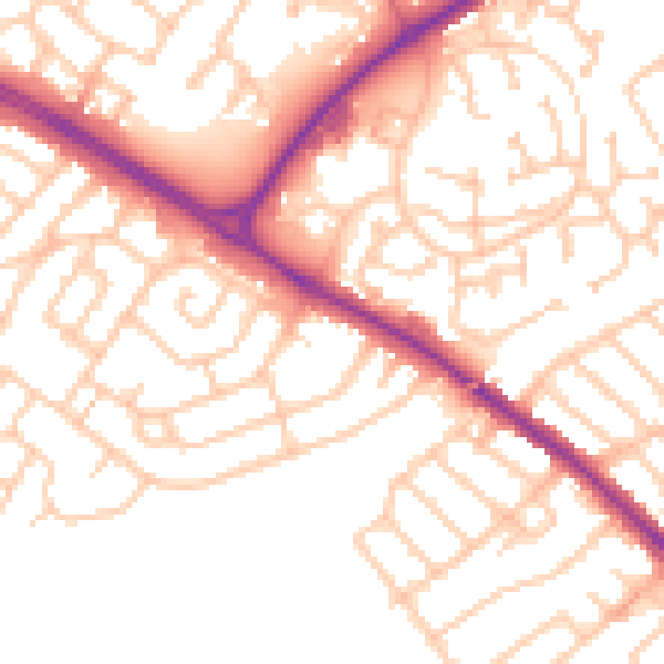 Daytime road noise heatmap for NE25 9PG