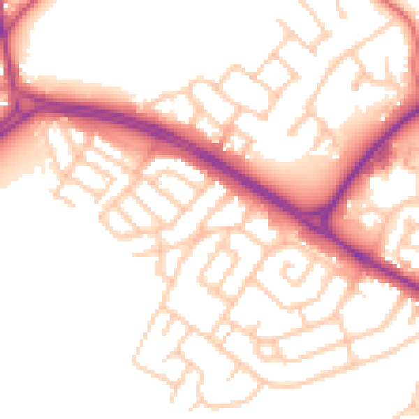 Daytime road noise heatmap for NE25 9RD