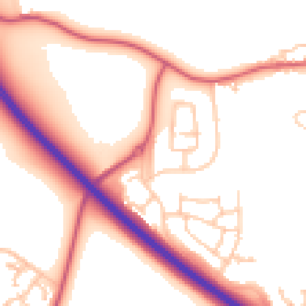 Daytime road noise heatmap for NE27 0BB