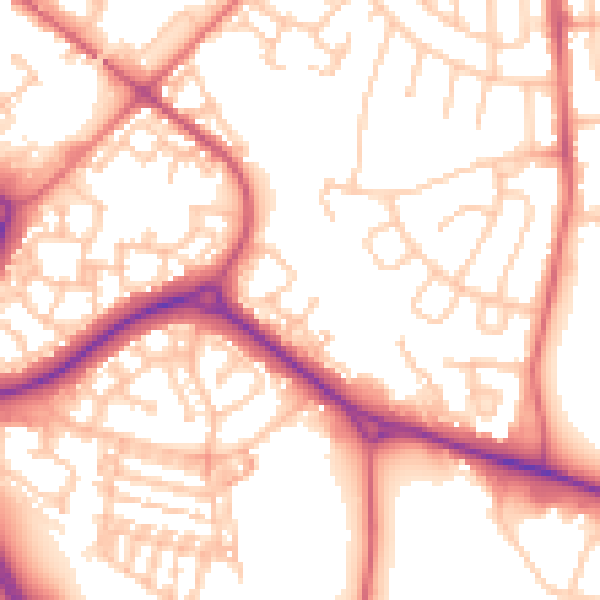 Daytime road noise heatmap for NE27 0BH