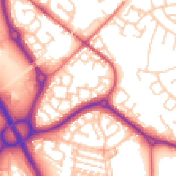 Daytime road noise heatmap for NE27 0BJ