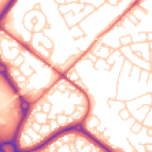 Daytime road noise heatmap for NE27 0BT