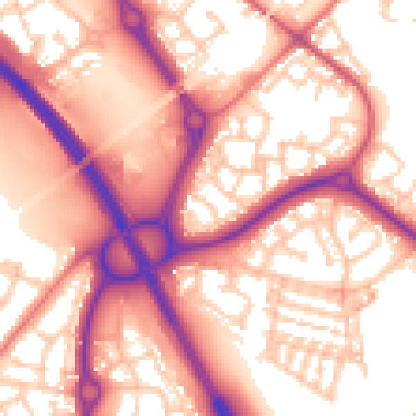 Daytime road noise heatmap for NE27 0BU