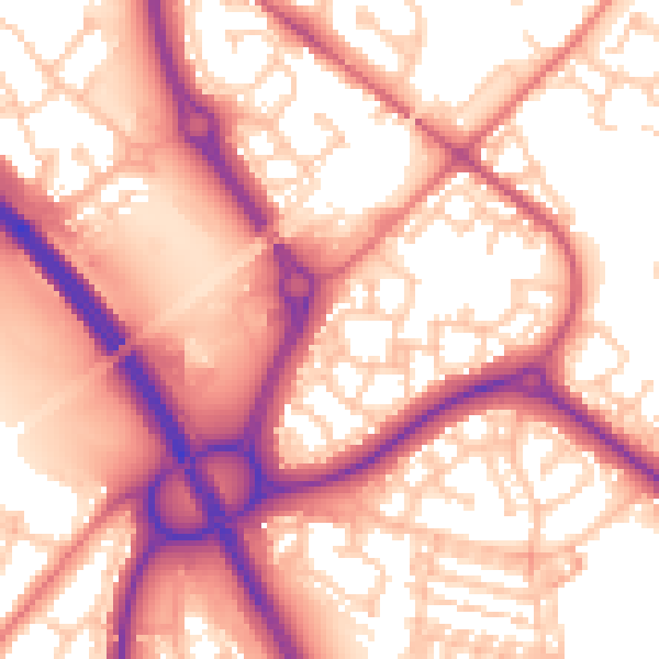 Daytime road noise heatmap for NE27 0BW
