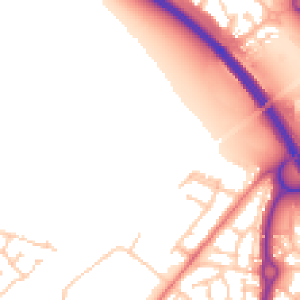 Daytime road noise heatmap for NE27 0BZ
