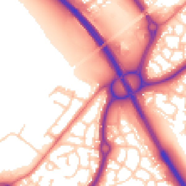 Daytime road noise heatmap for NE27 0DA