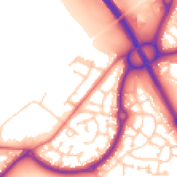 Daytime road noise heatmap for NE27 0DB