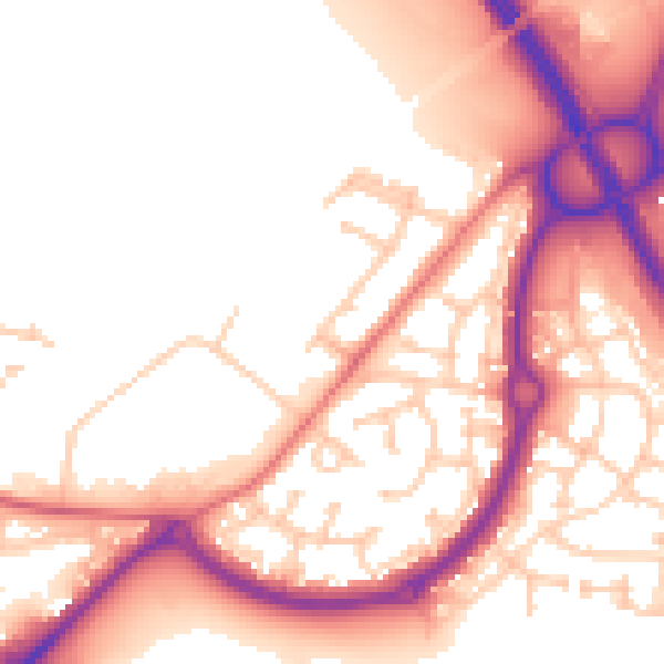 Daytime road noise heatmap for NE27 0DD