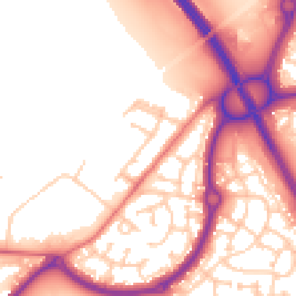 Daytime road noise heatmap for NE27 0DG