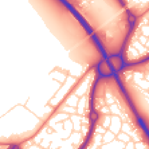 Daytime road noise heatmap for NE27 0DH