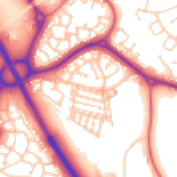 Daytime road noise heatmap for NE27 0DN
