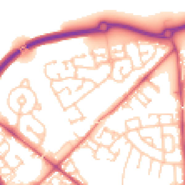 Daytime road noise heatmap for NE27 0DP