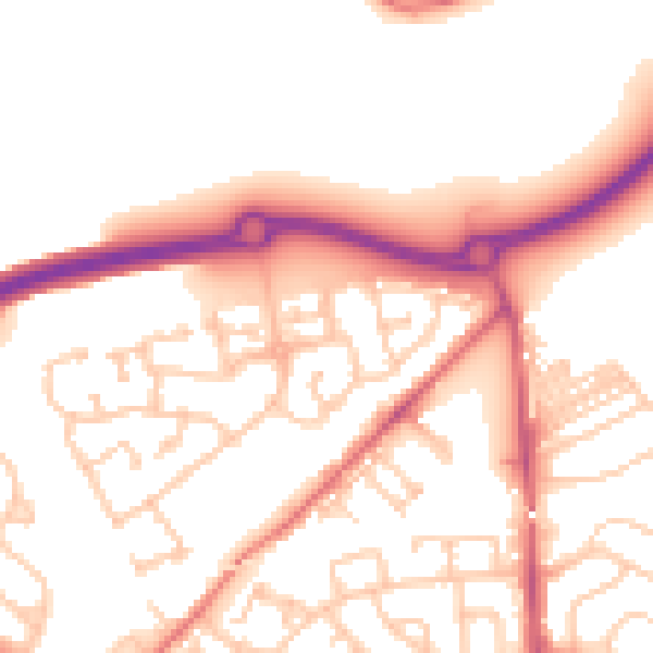 Daytime road noise heatmap for NE27 0DR