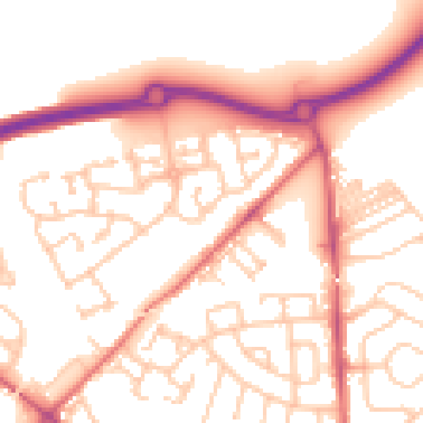 Daytime road noise heatmap for NE27 0DS