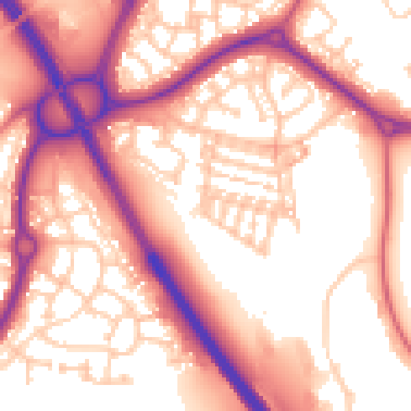 Daytime road noise heatmap for NE27 0EB