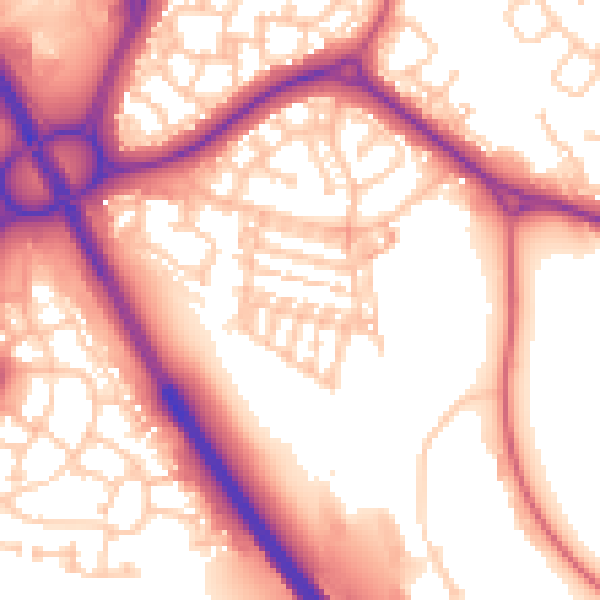 Daytime road noise heatmap for NE27 0EG