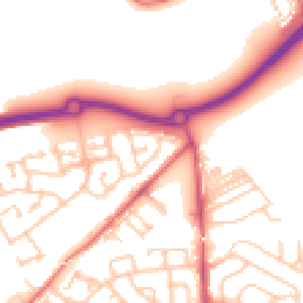 Daytime road noise heatmap for NE27 0GB