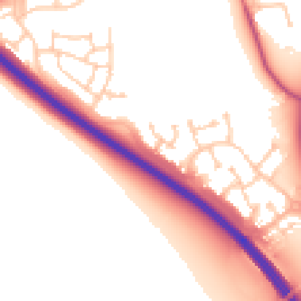 Daytime road noise heatmap for NE27 0GP