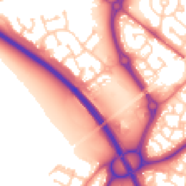 Daytime road noise heatmap for NE27 0GY