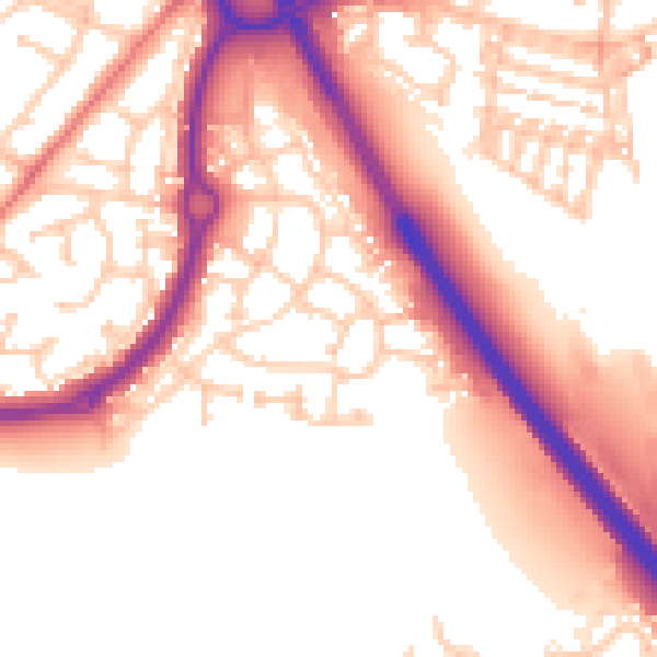 Daytime road noise heatmap for NE27 0GZ