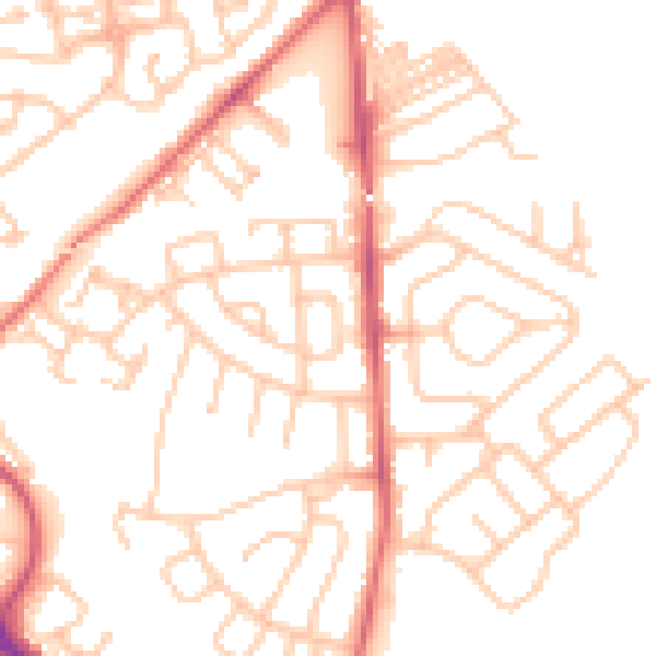Daytime road noise heatmap for NE27 0HA