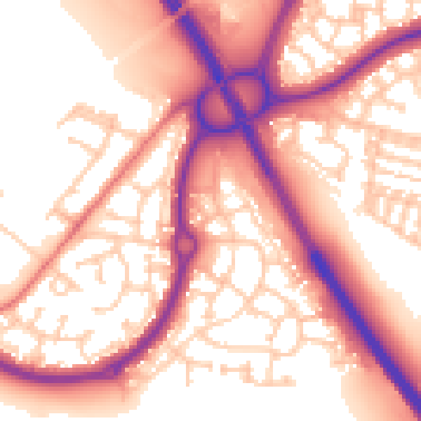 Daytime road noise heatmap for NE27 0HF
