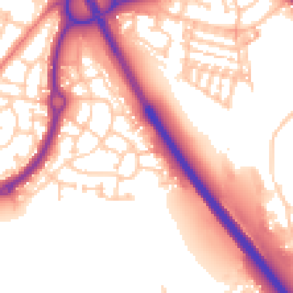 Daytime road noise heatmap for NE27 0HG