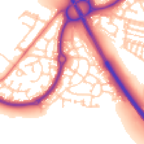 Daytime road noise heatmap for NE27 0JA