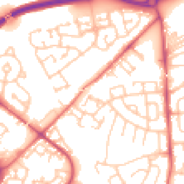 Daytime road noise heatmap for NE27 0NH