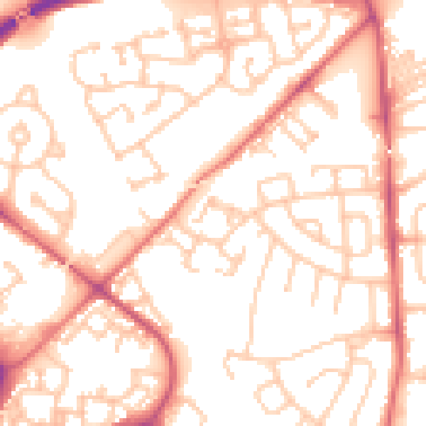 Daytime road noise heatmap for NE27 0NJ