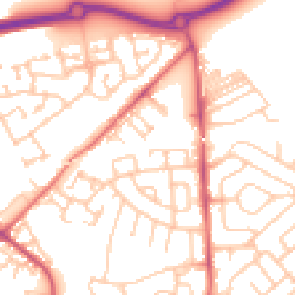 Daytime road noise heatmap for NE27 0NU