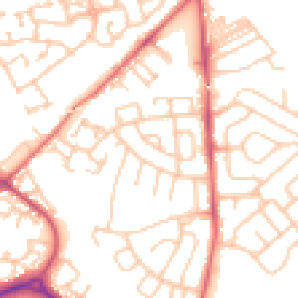 Daytime road noise heatmap for NE27 0NX