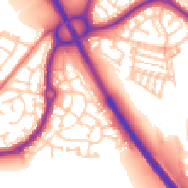 Daytime road noise heatmap for NE27 0NZ