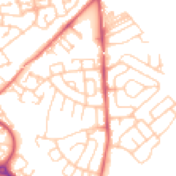 Daytime road noise heatmap for NE27 0PA
