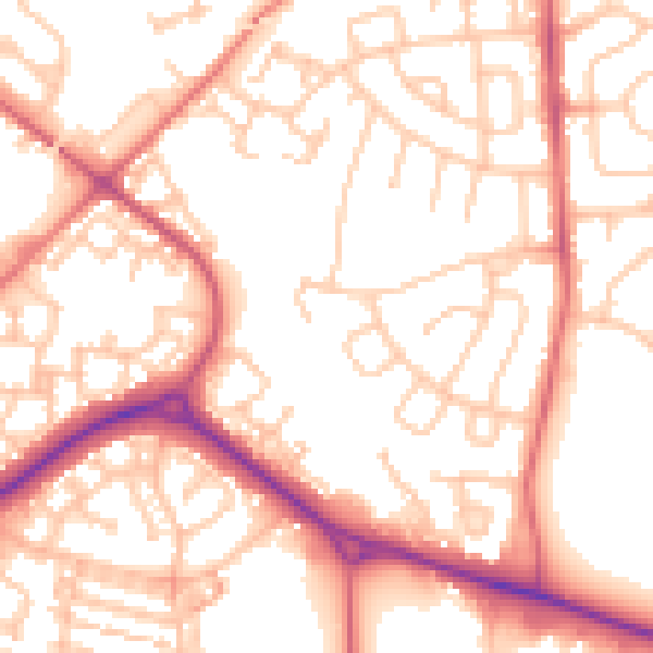 Daytime road noise heatmap for NE27 0PB