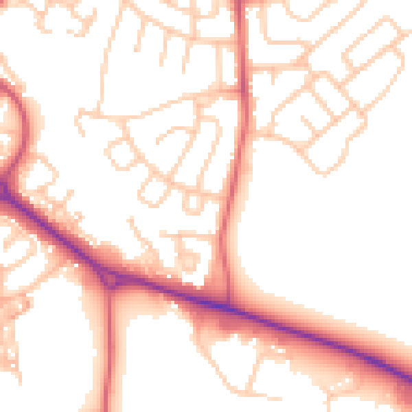 Daytime road noise heatmap for NE27 0PY
