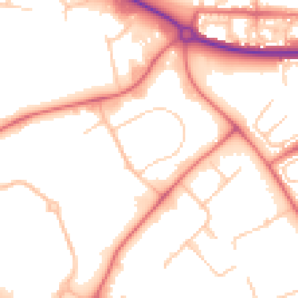 Daytime road noise heatmap for NE27 0QF