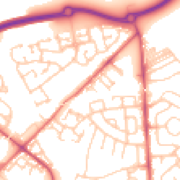 Daytime road noise heatmap for NE27 0QP