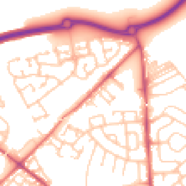 Daytime road noise heatmap for NE27 0QR