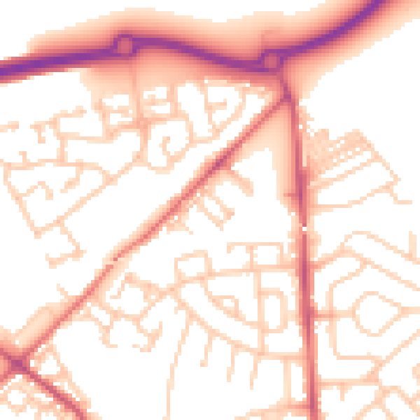 Daytime road noise heatmap for NE27 0QX