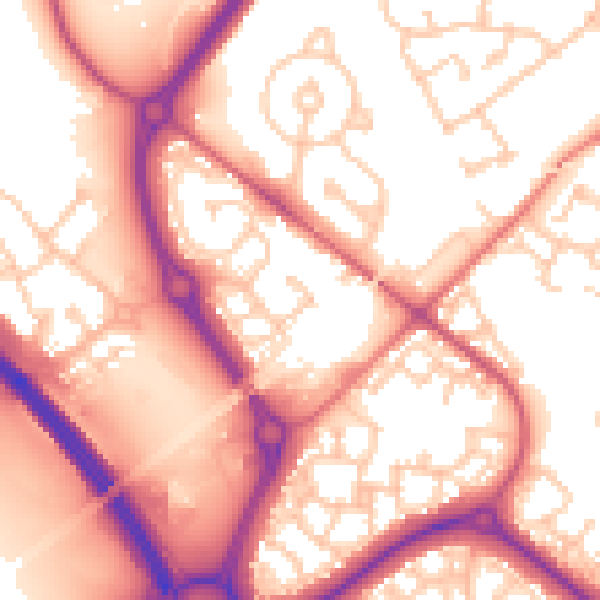 Daytime road noise heatmap for NE27 0RP