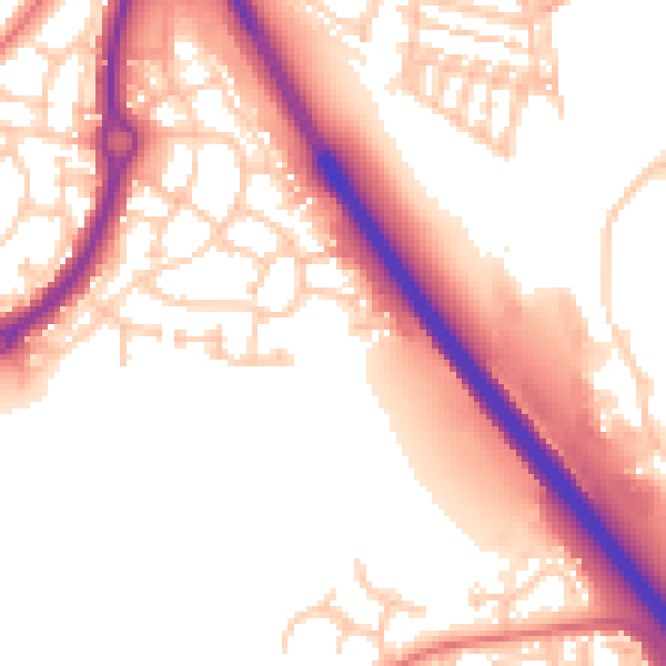 Daytime road noise heatmap for NE27 0RQ