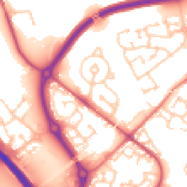 Daytime road noise heatmap for NE27 0SA