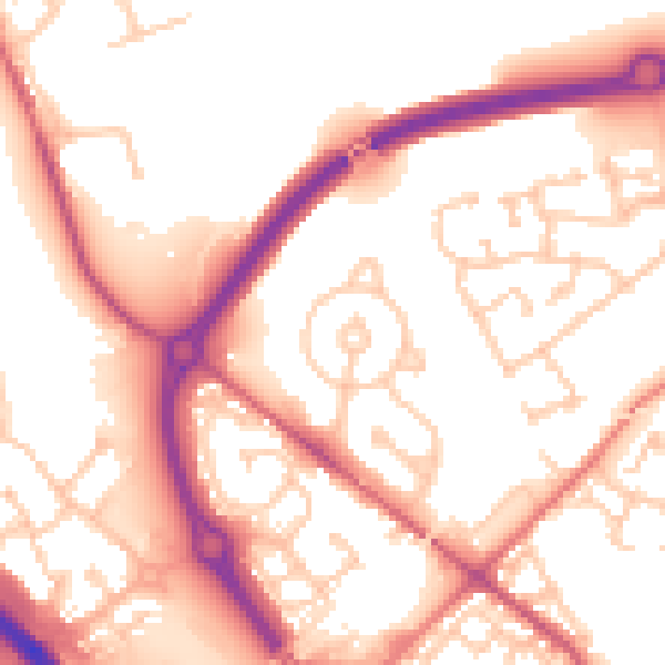 Daytime road noise heatmap for NE27 0SE