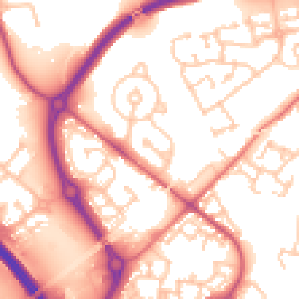 Daytime road noise heatmap for NE27 0SG