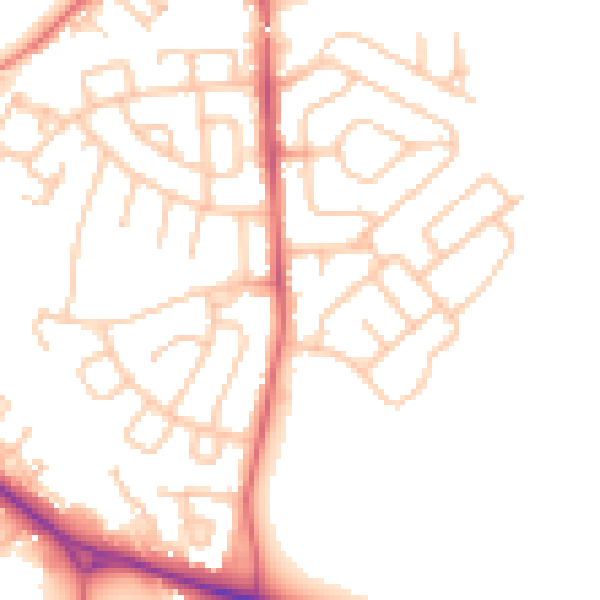 Daytime road noise heatmap for NE27 0SQ