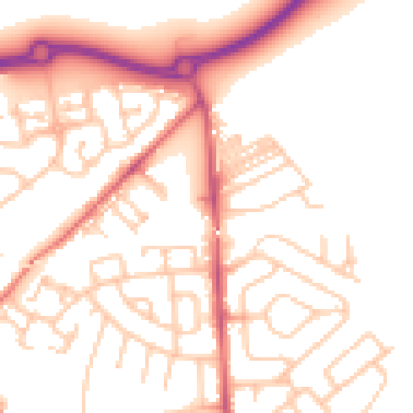 Daytime road noise heatmap for NE27 0TA