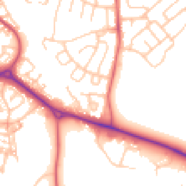 Daytime road noise heatmap for NE27 0TP