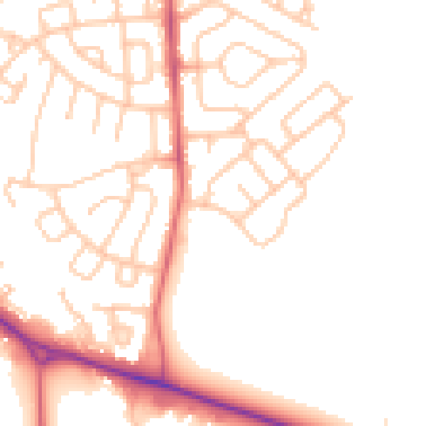 Daytime road noise heatmap for NE27 0TT
